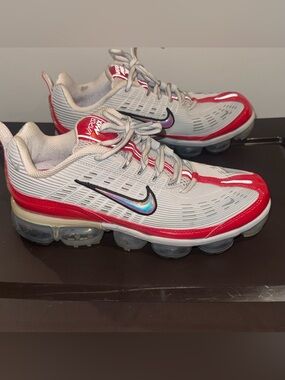 Nike Women's Gray & Red VaporMax Air Running Sneakers with Iridescent Swoosh